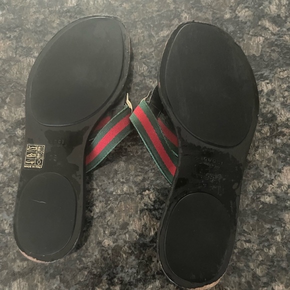 Gucci GG web, striped thong, sandal, UE38, US 8 black monogram, flip-flop slide - Picture 3 of 4